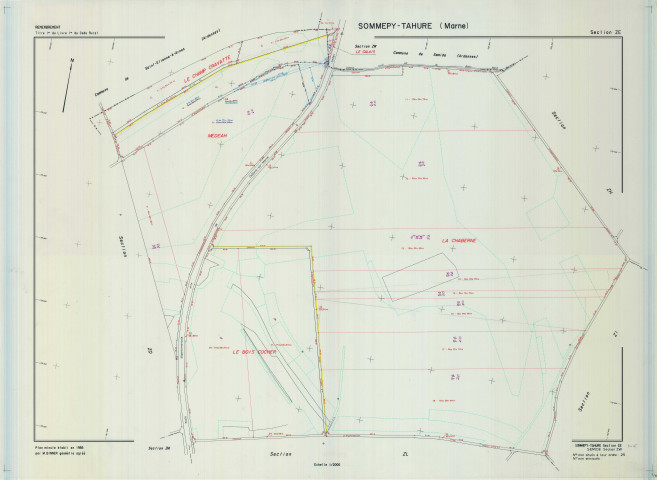 Sommepy-Tahure (51544). Section ZE échelle 1/2000, plan remembré pour 1985 (extension Senide (Ardennes) section ZW), plan régulier (calque)
