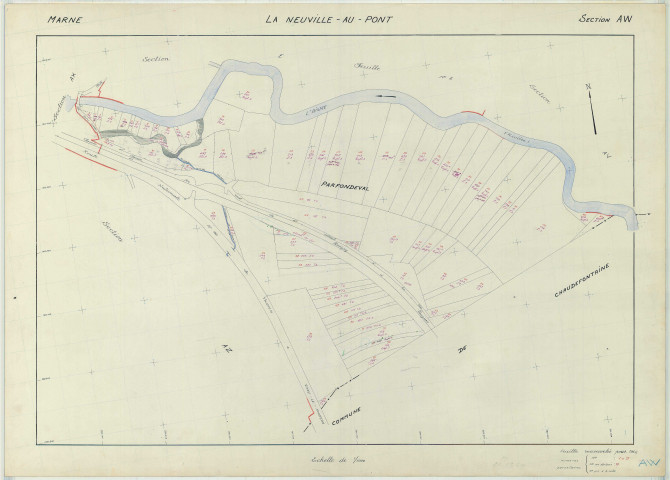 Neuville-au-Pont (La) (51399). Section AW échelle 1/1000, plan renouvelé pour 1966, plan régulier (papier armé)