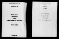 Unchair. Naissances, mariages, décès, publications de mariage 1873-1882