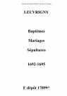 Leuvrigny. Baptêmes, mariages, sépultures 1692-1695