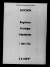 Muizon. Baptêmes, mariages, sépultures 1760-1792
