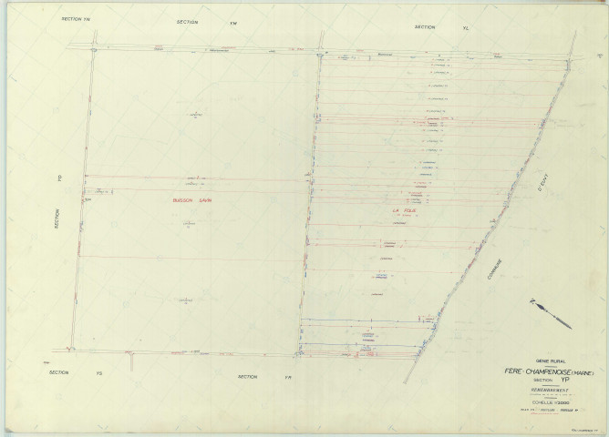 Fère-Champenoise (51248). Section YP échelle 1/2002, plan remembré pour 01/01/1971, régulier avant 20/03/1980 (papier armé)