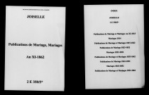 Joiselle. Publications de mariage, mariages an XI-1862
