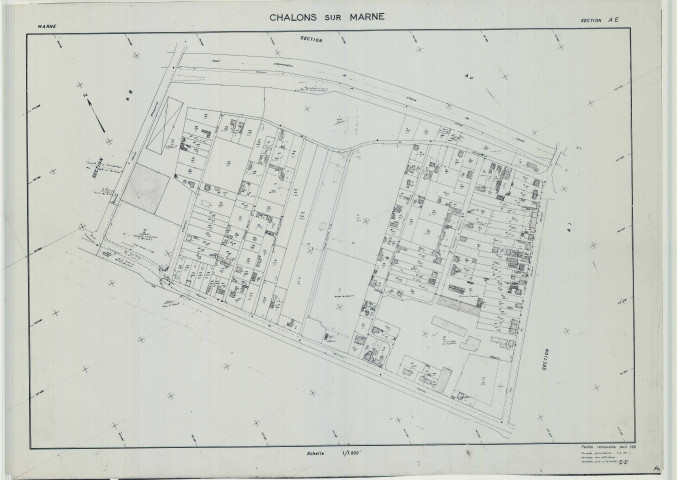 Châlons-en-Champagne (51108). Section AE 1 échelle 1/1000, plan renouvelé pour 1964, plan régulier (calque)