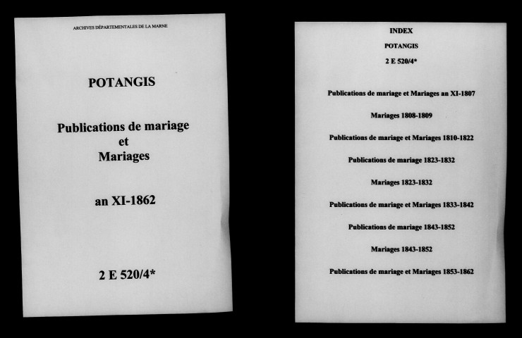 Potangis. Publications de mariage, mariages an XI-1862