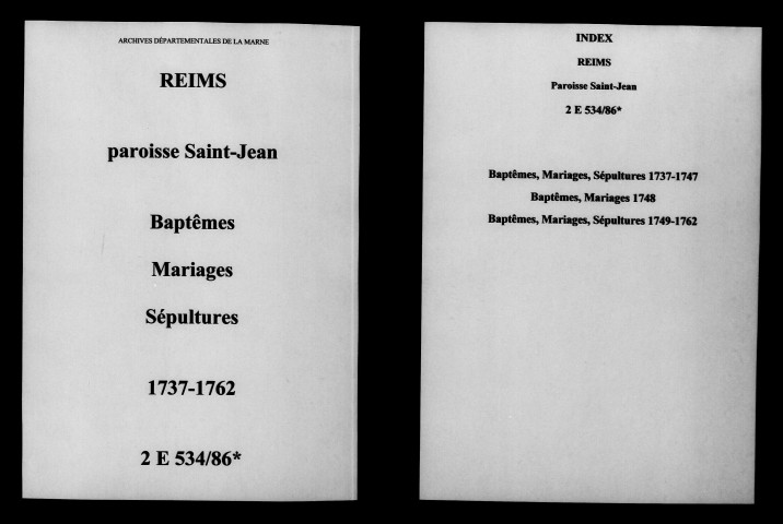 Reims. Saint-Jean. Baptêmes, mariages, sépultures 1737-1762