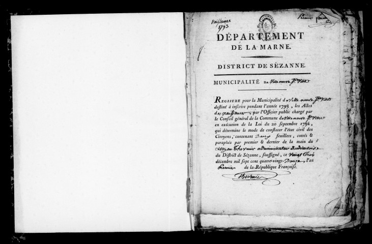 Villeneuve-Saint-Vistre. Naissances, mariages, décès 1793-an X