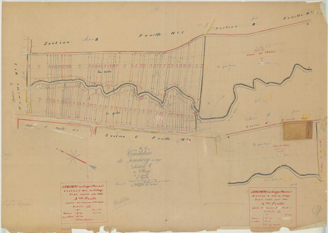 Jonchery-sur-Suippe (51307). Section C3 C4 échelle 1/1000, plan mis à jour pour 1934 (contient section C4), plan non régulier (papier)