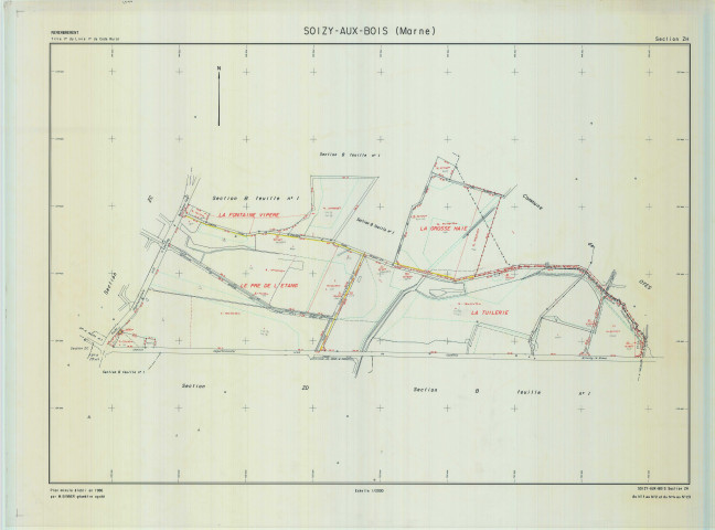 Soizy-aux-Bois (51542). Section ZH échelle 1/2000, plan remembré pour 01/01/1986, plan régulier de qualité P5 (calque)