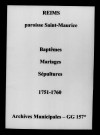 Reims. Saint-Maurice. Baptêmes, mariages, sépultures 1751-1760