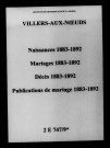 Villers-aux-Noeuds. Naissances, mariages, décès, publications de mariage 1883-1892