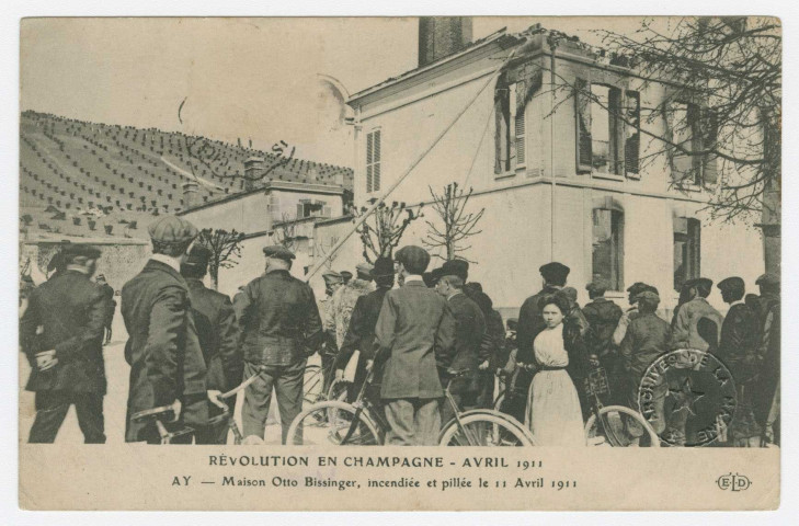 AY. Révolution en Champagne avril 1911. Ay. Maison Otto Bissinger, incendiée et pillée le 11 avril 1911. ELD
