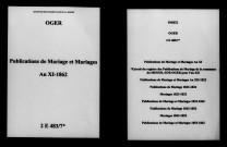 Oger. Publications de mariage, mariages an XI-1862