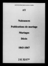 Ay. Naissances, publications de mariage, mariages, décès 1843-1847