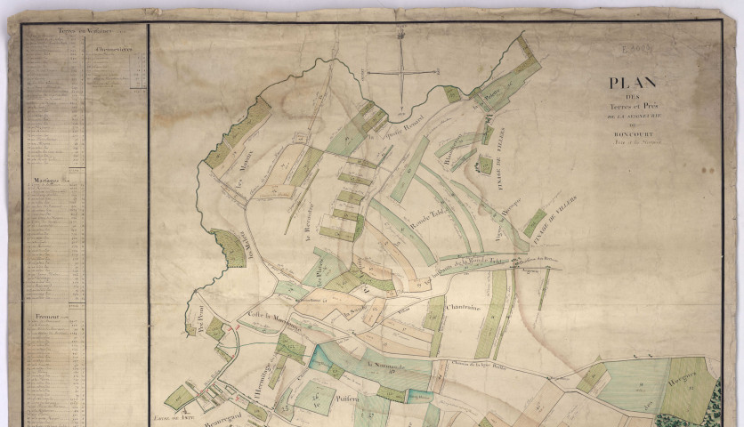 Ante. Plan des terres et près de la seigneurie de Boncourt, 1781.