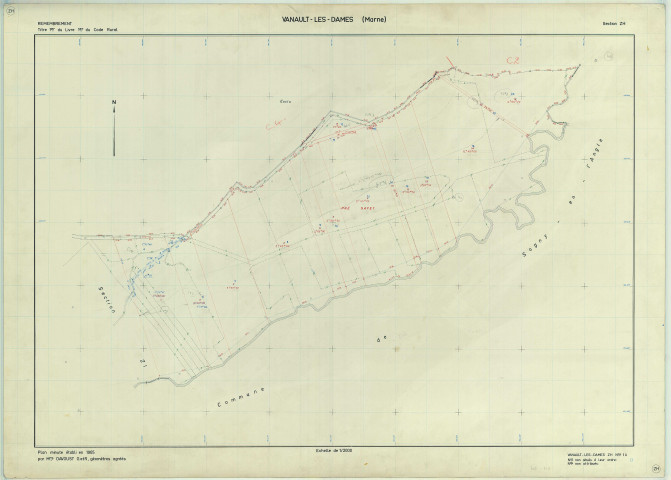 Vanault-les-Dames (51590). Section ZH échelle 1/2000, plan remembré pour 1965, plan régulier (papier armé)