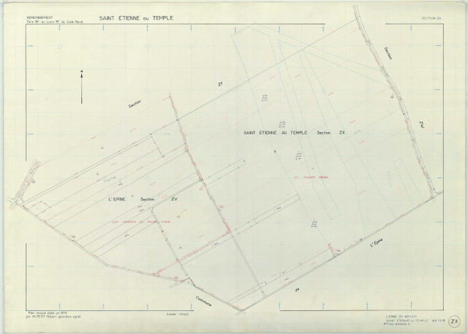 Saint-Étienne-au-Temple (51476). Section ZX échelle 1/2000, plan remembré pour 1963, plan régulier (papier armé)