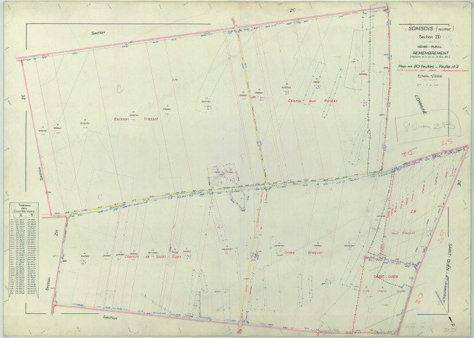 Somsois (51551). Section ZD échelle 1/2000, plan remembré pour 1969, plan régulier (papier armé)