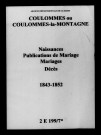 Coulommes. Naissances, publications de mariage, mariages, décès 1843-1852