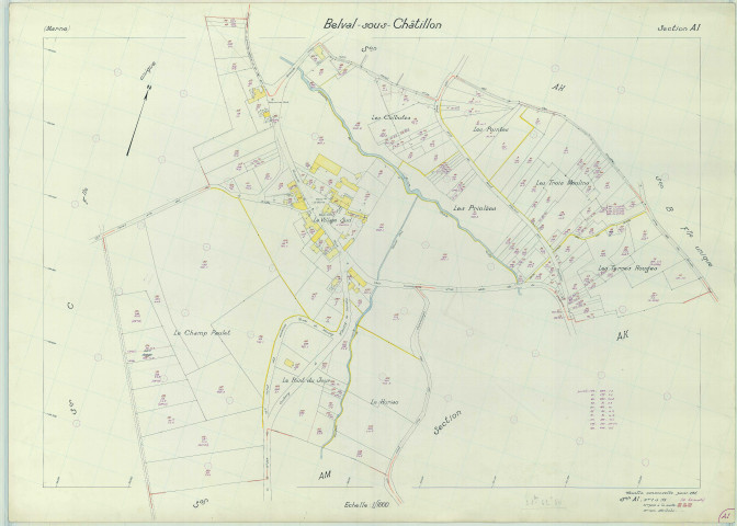 Belval-sous-Châtillon (51048). Section AI échelle 1/1000, plan renouvelé pour 1971, plan régulier (papier armé).