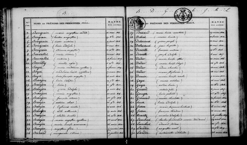 Arzillières. Table décennale 1813-1822