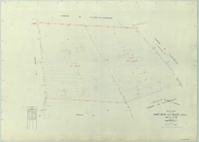 Saint-Remy-sur-Bussy (51515). Section ZW 1 échelle 1/2000, plan remembré pour 1968, plan régulier (papier armé)