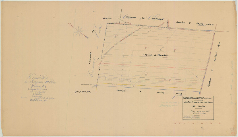 Bergères-lès-Vertus (51049). Section F3 échelle 1/2500, plan révisé pour 1937, plan non régulier (papier)