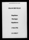 Francheville. Baptêmes, mariages, sépultures 1718-1792