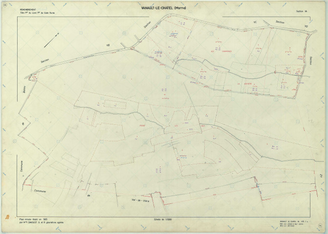 Vanault-le-Châtel (51589). Section YA échelle 1/2000, plan remembré pour 1965, plan régulier (papier armé)