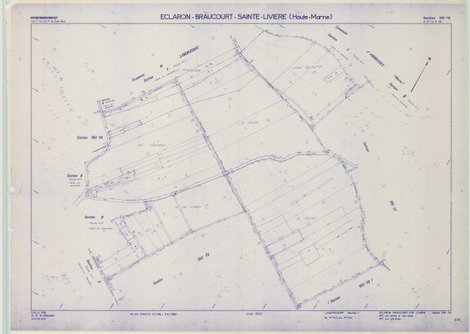Landricourt (51315). Section YB échelle 1/2000, plan remembré pour 1986 (remembrement d'Éclaron-Braucourt Sainte Livière section YA), plan régulier (papier)
