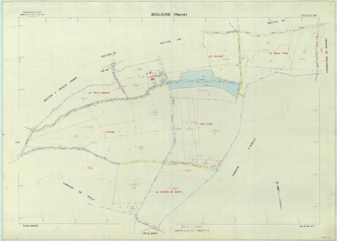Bouleuse (51073). Section ZH échelle 1/2000, plan remembré pour 1980, plan régulier (papier armé).