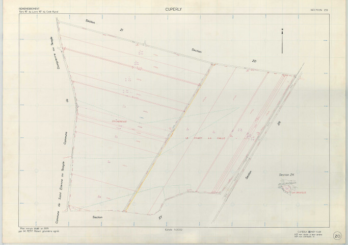 Cuperly (51203). Section ZO échelle 1/2000, plan remembré pour 1979, plan régulier (papier armé)