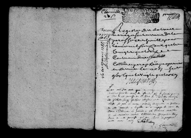 Cherville. Baptêmes, mariages, sépultures 1694-1750