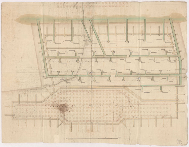 RN 3. Châlons. Pont de Marne. Culée. Disposition des machines pour l'épuisement, 1781.