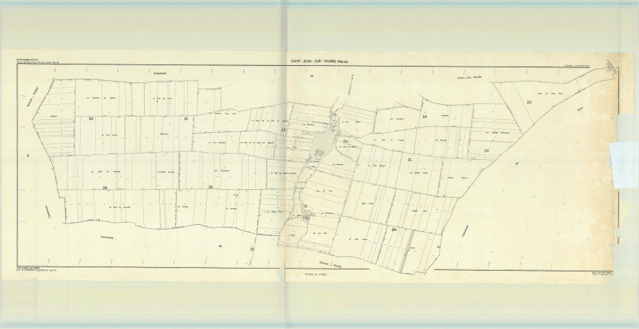 Saint-Jean-sur-Tourbe (51491). Tableau d'assemblage échelle 1/5000, plan remembré pour 1969, plan régulier (papier)