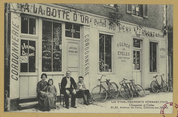 CHÂLONS-EN-CHAMPAGNE. Les Etablissements Vernant-Faye. Chaussures et cycles. 81-83, Avenue de Paris, Châlons-sur-Marne.