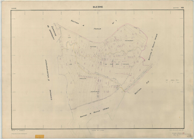 Blesme (51068). Section AB échelle 1/2000, plan renouvelé pour 1957, plan régulier (papier armé)