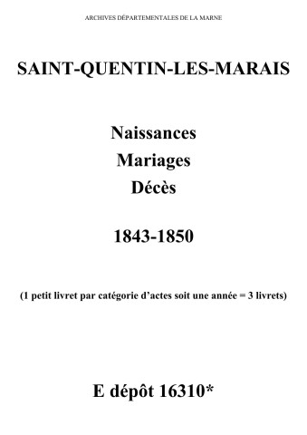 Saint-Quentin-les-Marais. Naissances, mariages, décès 1843-1850