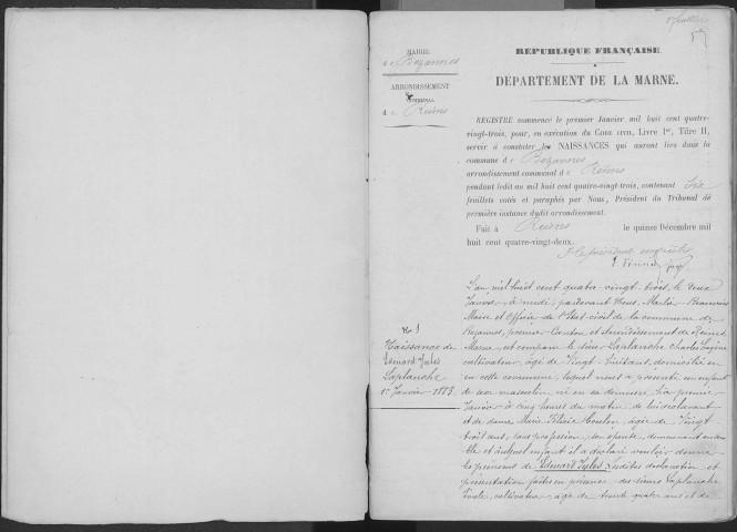 Bezannes. Naissances, mariages, décès, publications de mariage 1883-1892