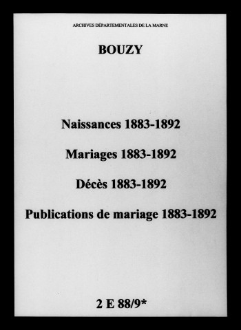 Bouzy. Naissances, mariages, décès, publications de mariage 1883-1892