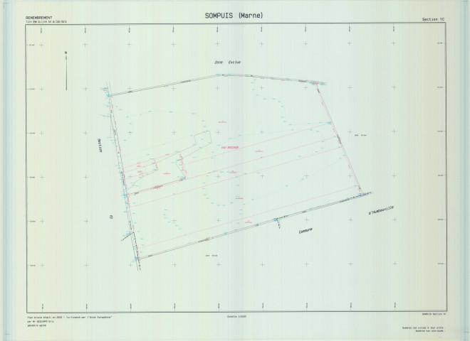 Sompuis (51550). Section YC échelle 1/2000, plan remembré pour 2009, plan régulier (calque)