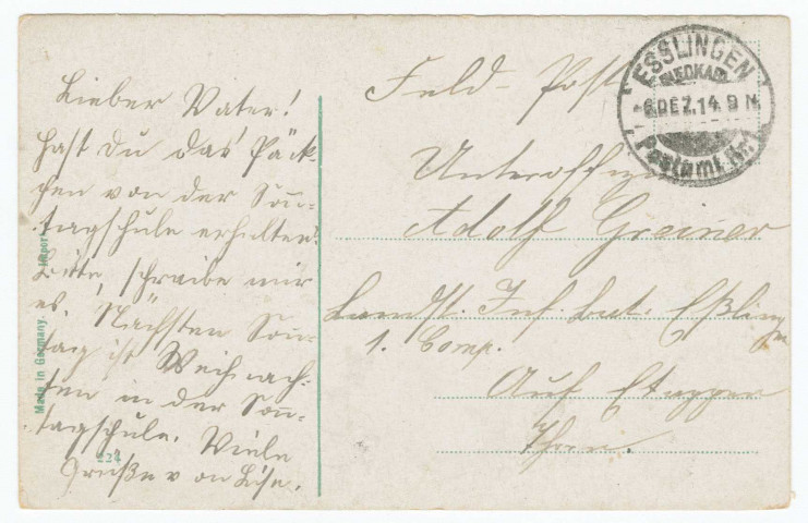 Correspondance d'un soldat allemand de la première guerre mondiale (1 Num 69)