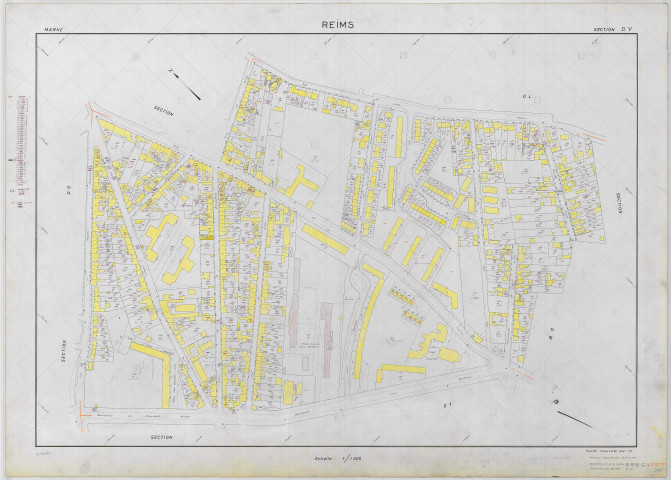 Reims (51454). Section DV échelle 1/1000, plan renouvelé pour 1968, plan régulier (papier armé).