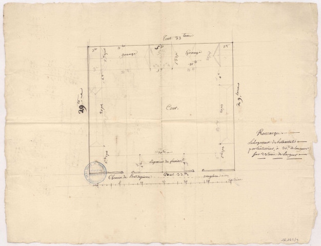 Titre de la ferme d'Anglure, plan de la ferme neuve, 1762-1781.