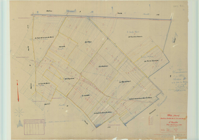 Val-de-Vesle (51571). Section B2 échelle 1/2500, plan mis à jour pour 1943, ancienne commune de Wez (51661), plan non régulier (papier).