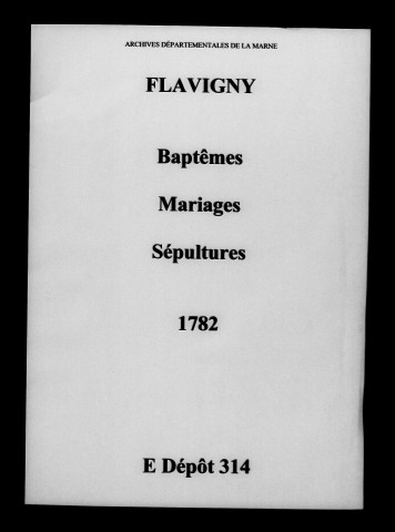 Flavigny. Baptêmes, mariages, sépultures 1782