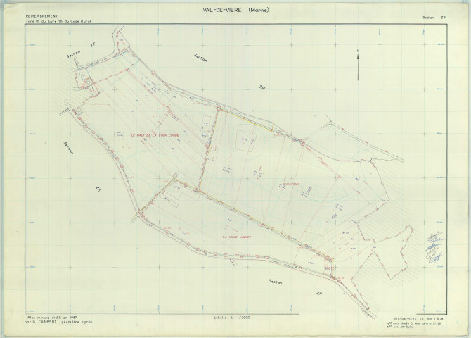 Val-de-Vière (51218). Section ZR échelle 1/2000, plan remembré pour 1987, plan régulier (papier armé)