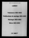 Lhéry. Naissances, publications de mariage, mariages, décès 1823-1832