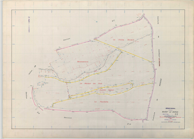 Bussy-le-Repos (51098). Section ZE échelle 1/2000, plan remembré pour 1968, plan régulier (papier armé)