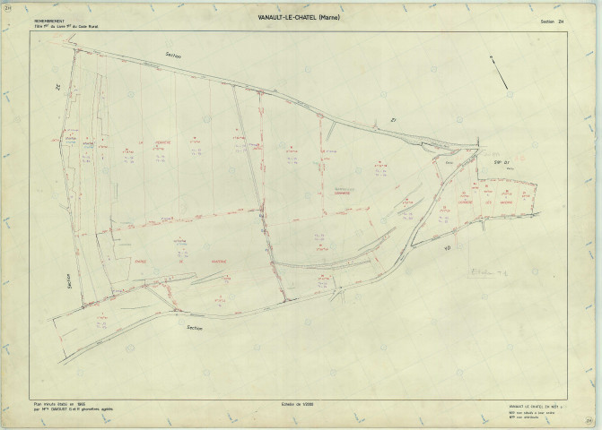 Vanault-le-Châtel (51589). Section ZH échelle 1/2000, plan remembré pour 1965, plan régulier (papier armé)